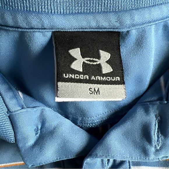 Under Armour Men’s Blue/white/orange Striped Polo Size S - Picture 13 of 13